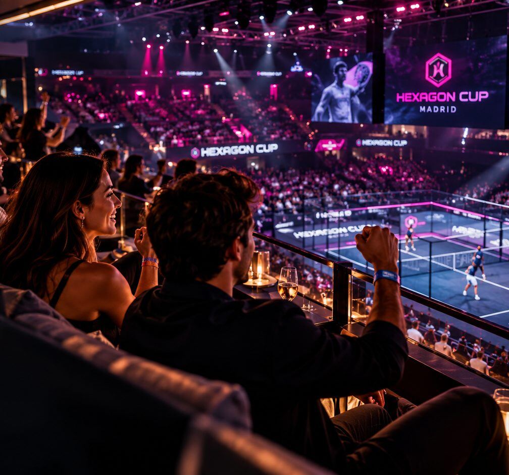 VIP guests watching the Hexagon Cup in a packed Madrid arena